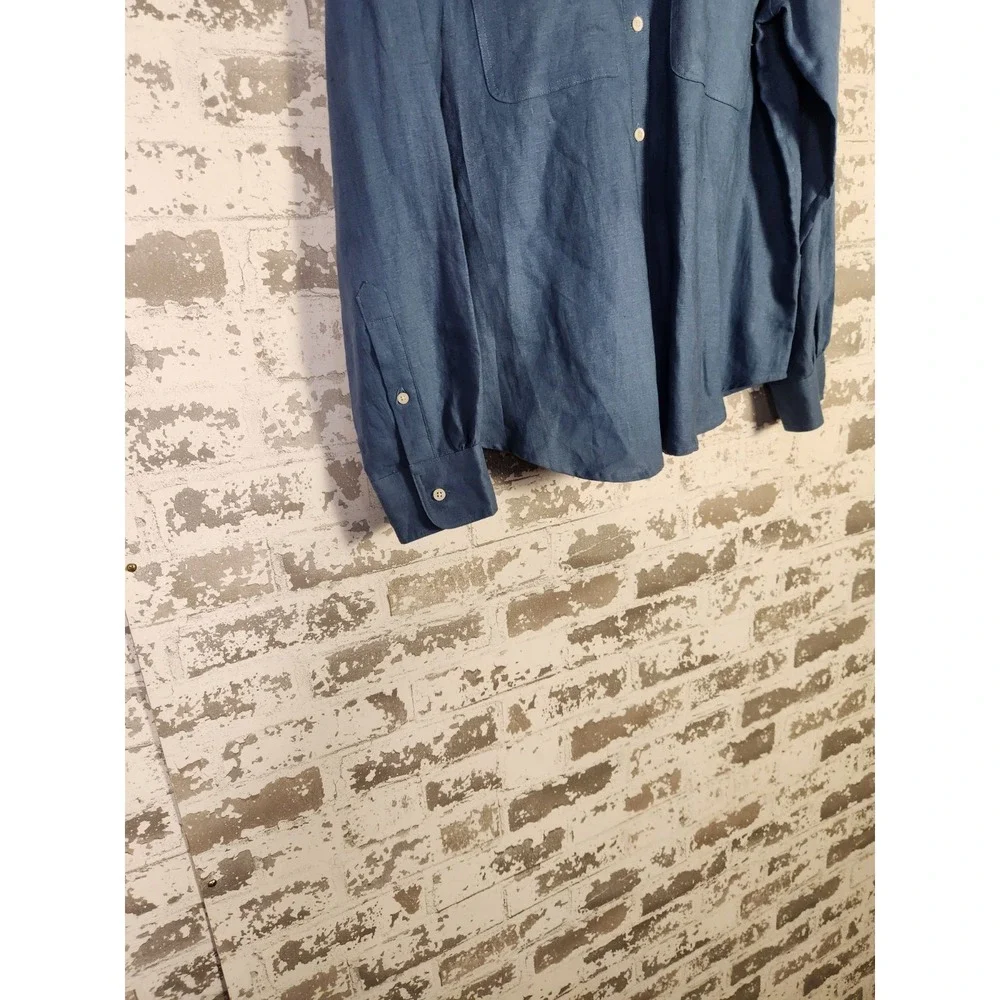 Ralph Lauren Shirt Womens Large Blue Linen Long Sleeve Button Up Beachy Coastal - Picture 4 of 15